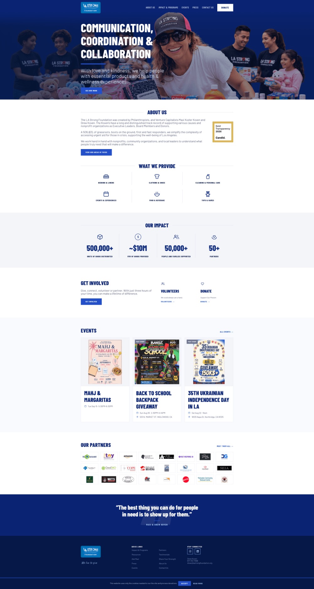 The LA Strong Foundation site after the redesign