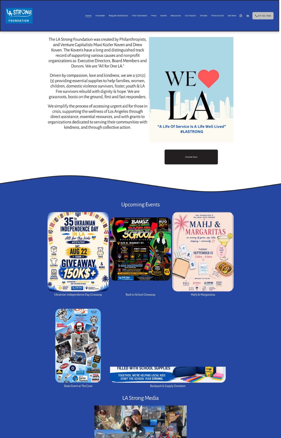 The LA Strong Foundation site before the redesign